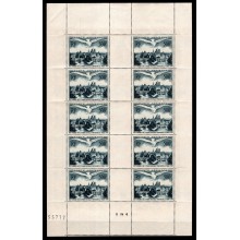 Luftpost - 1947 Frankrig - 500 fr mørkgrøn - AFA 794 - helark med 10 mærker - Postfrisk.